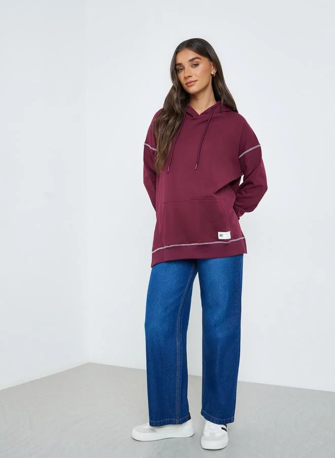Styli Women Purple Longline Hoodie with Stitch Detail